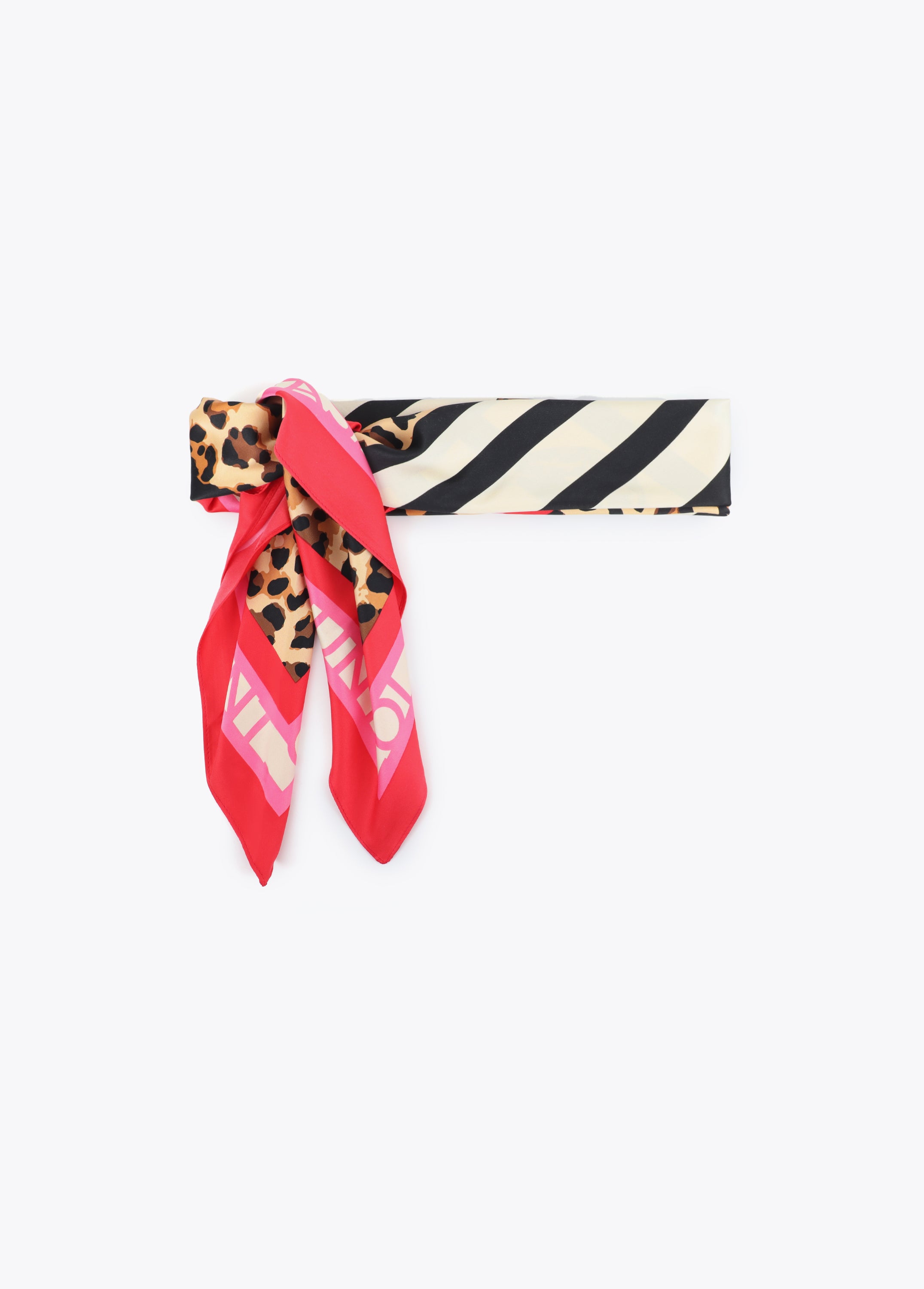 Satin Scarf with Stripes and Leopard Print