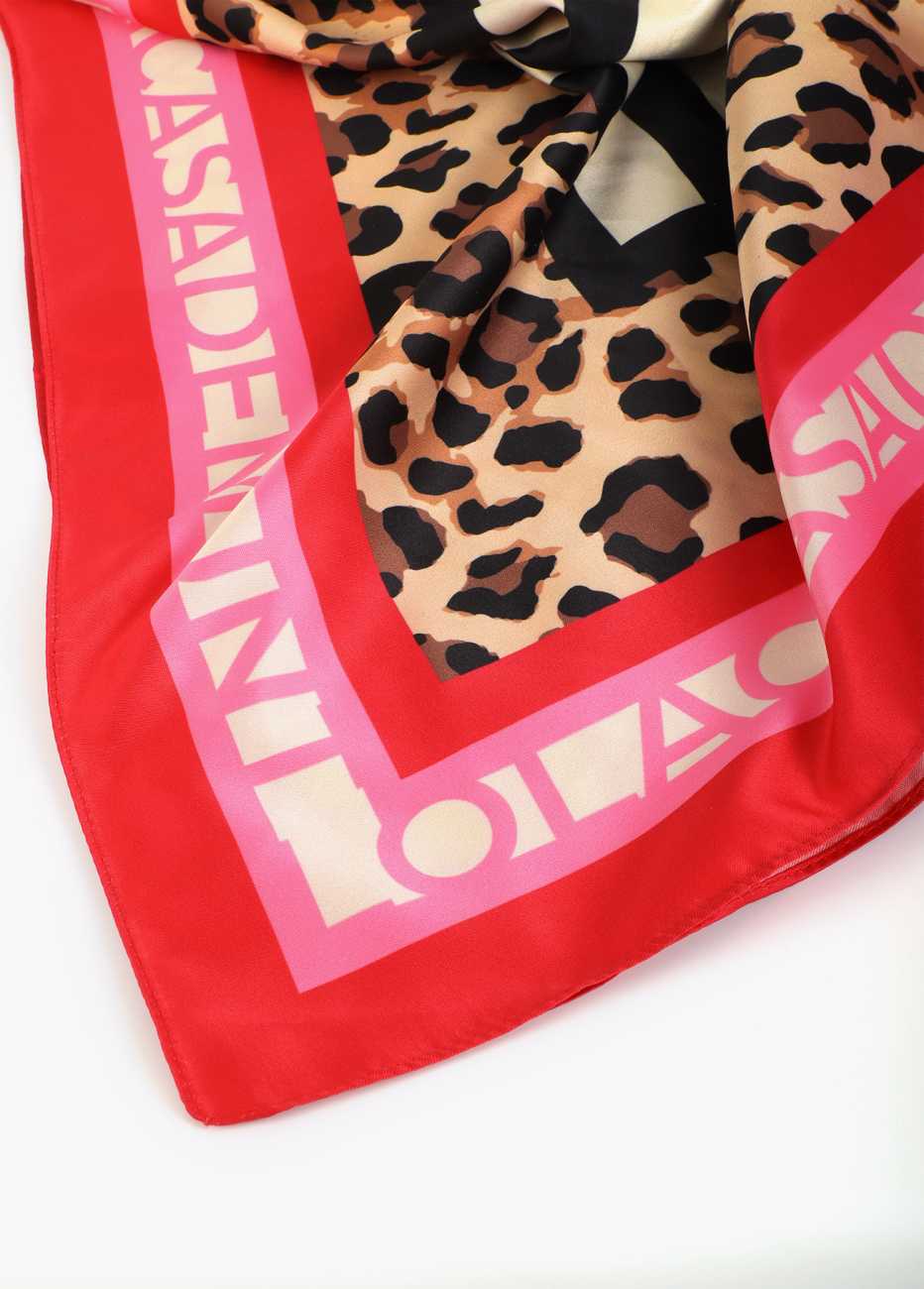 Satin Scarf with Stripes and Leopard Print