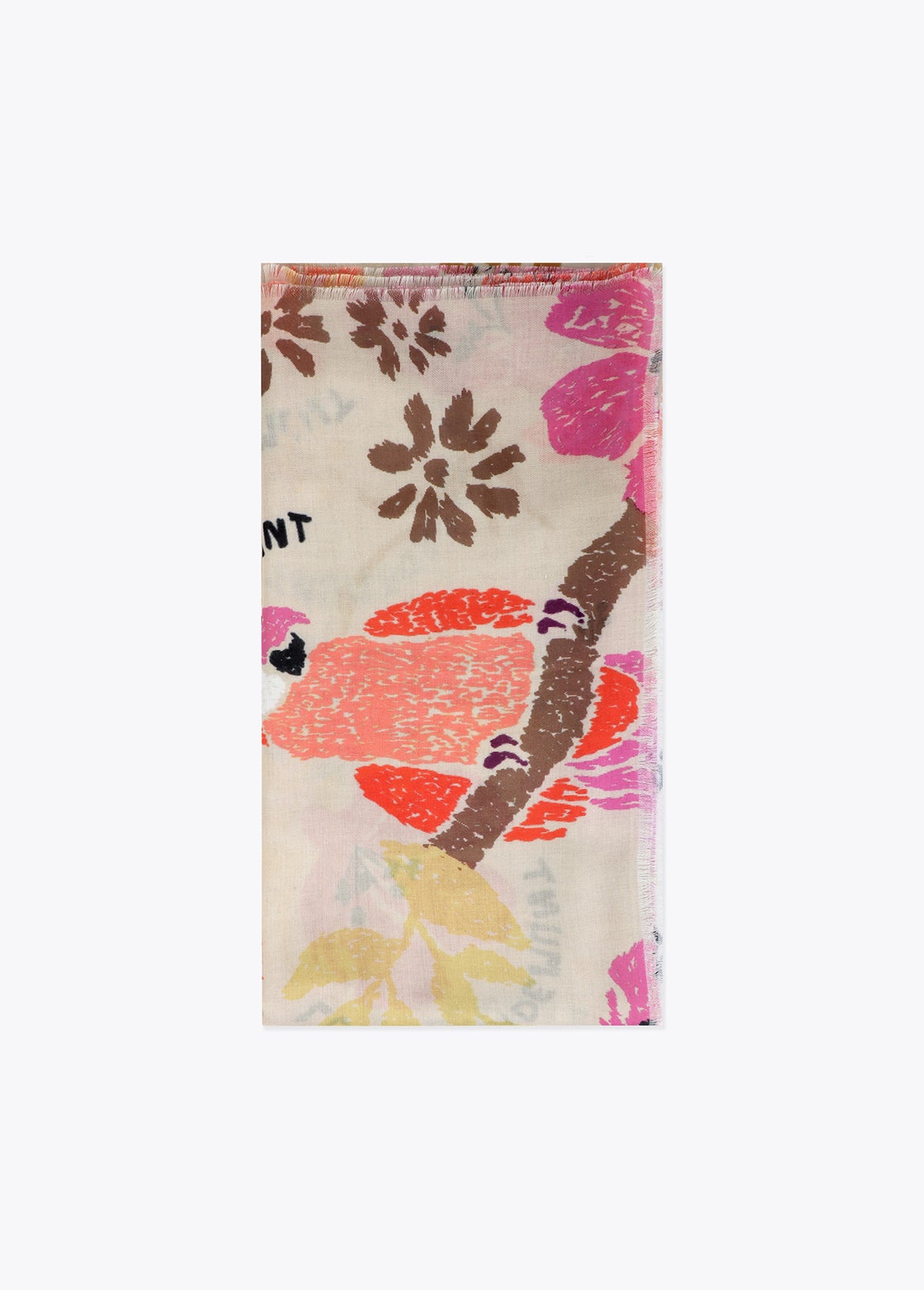Printed Scarf with Floral and Bird Motifs