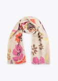Printed Scarf with Floral and Bird Motifs