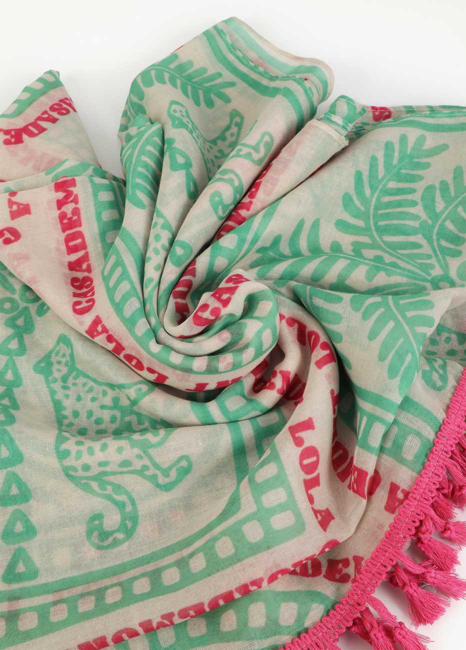 Tropical Print Sarong with Fringes
