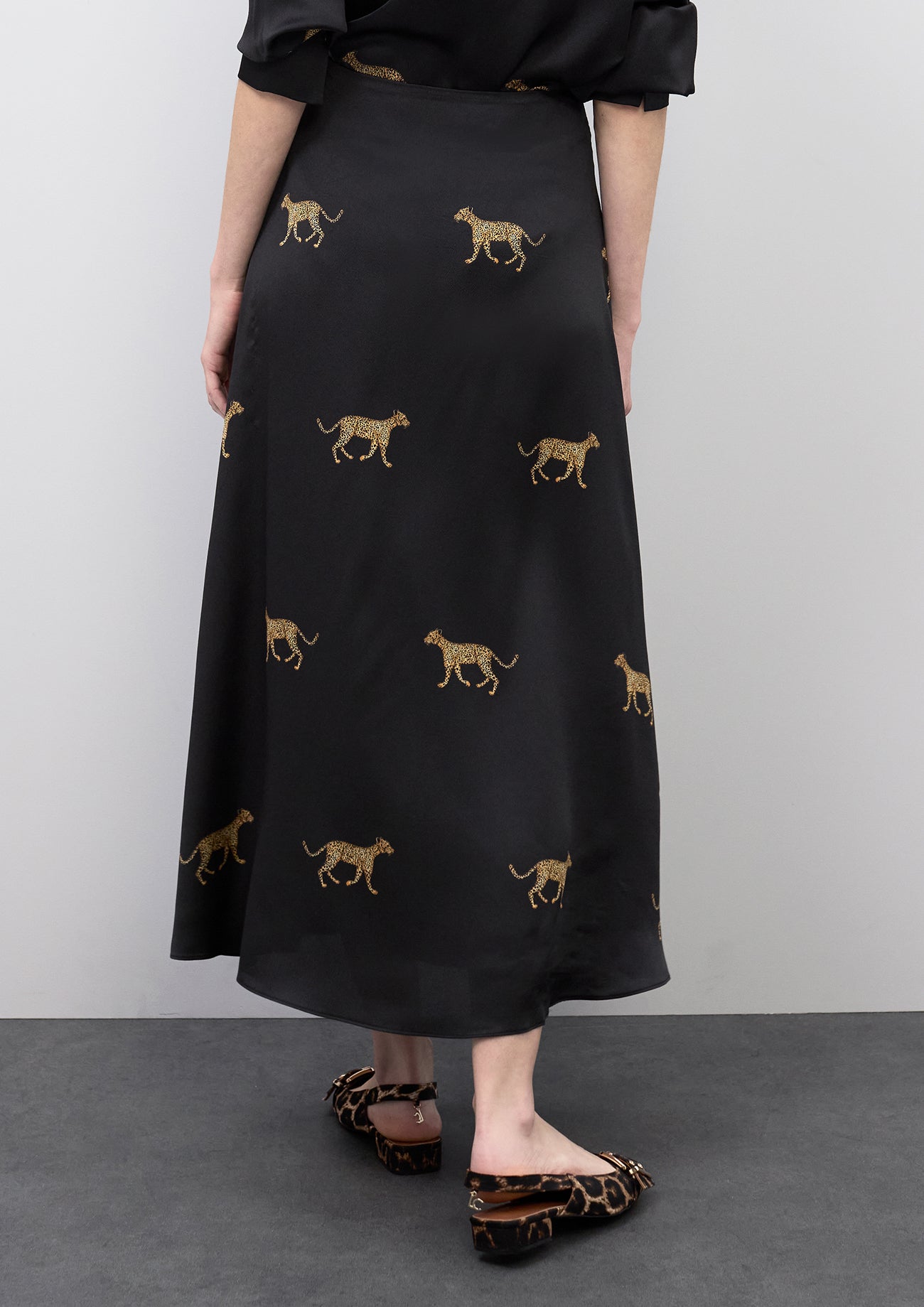 Satin Leopard Print Skirt