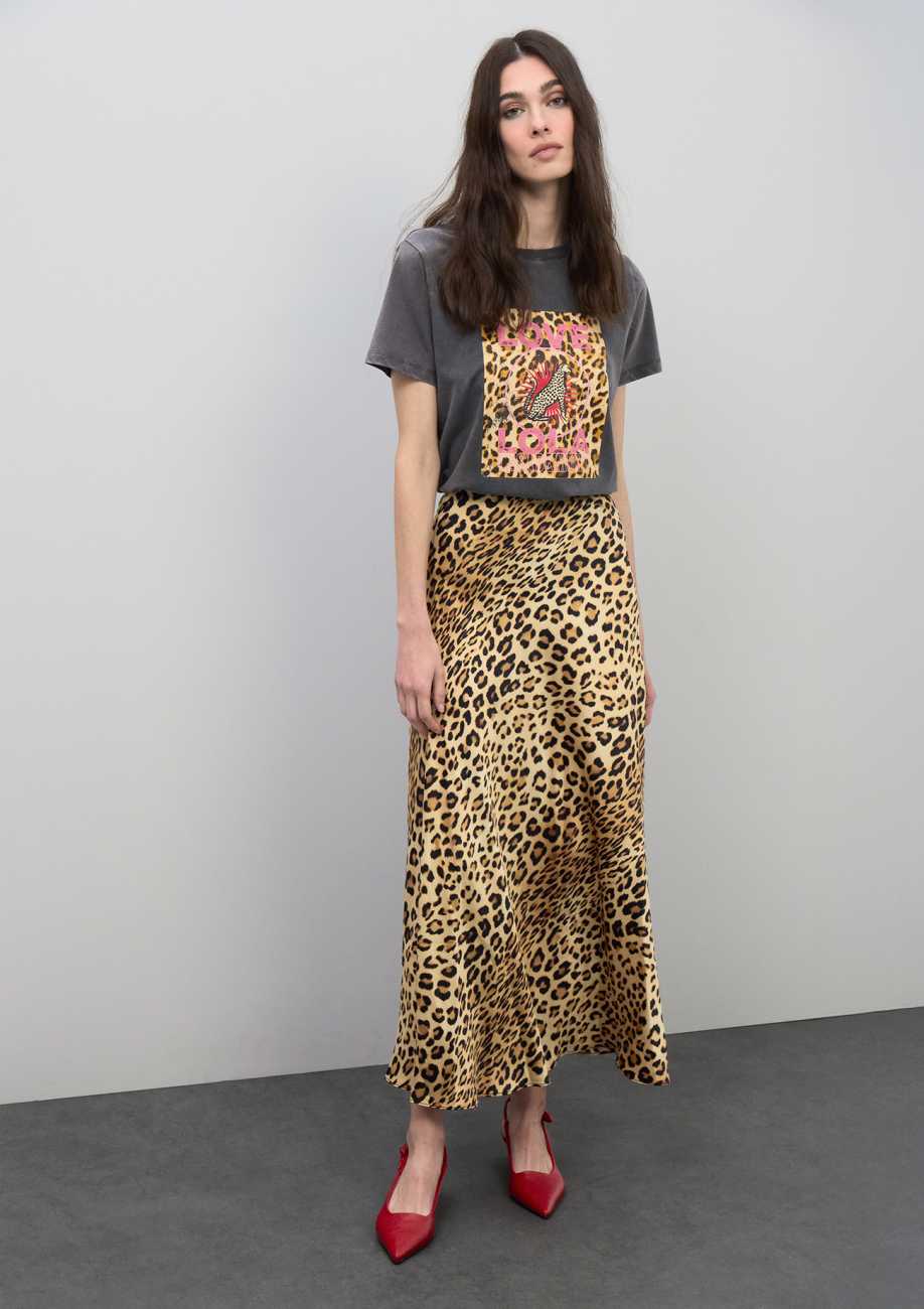 Satin Animal Print Skirt