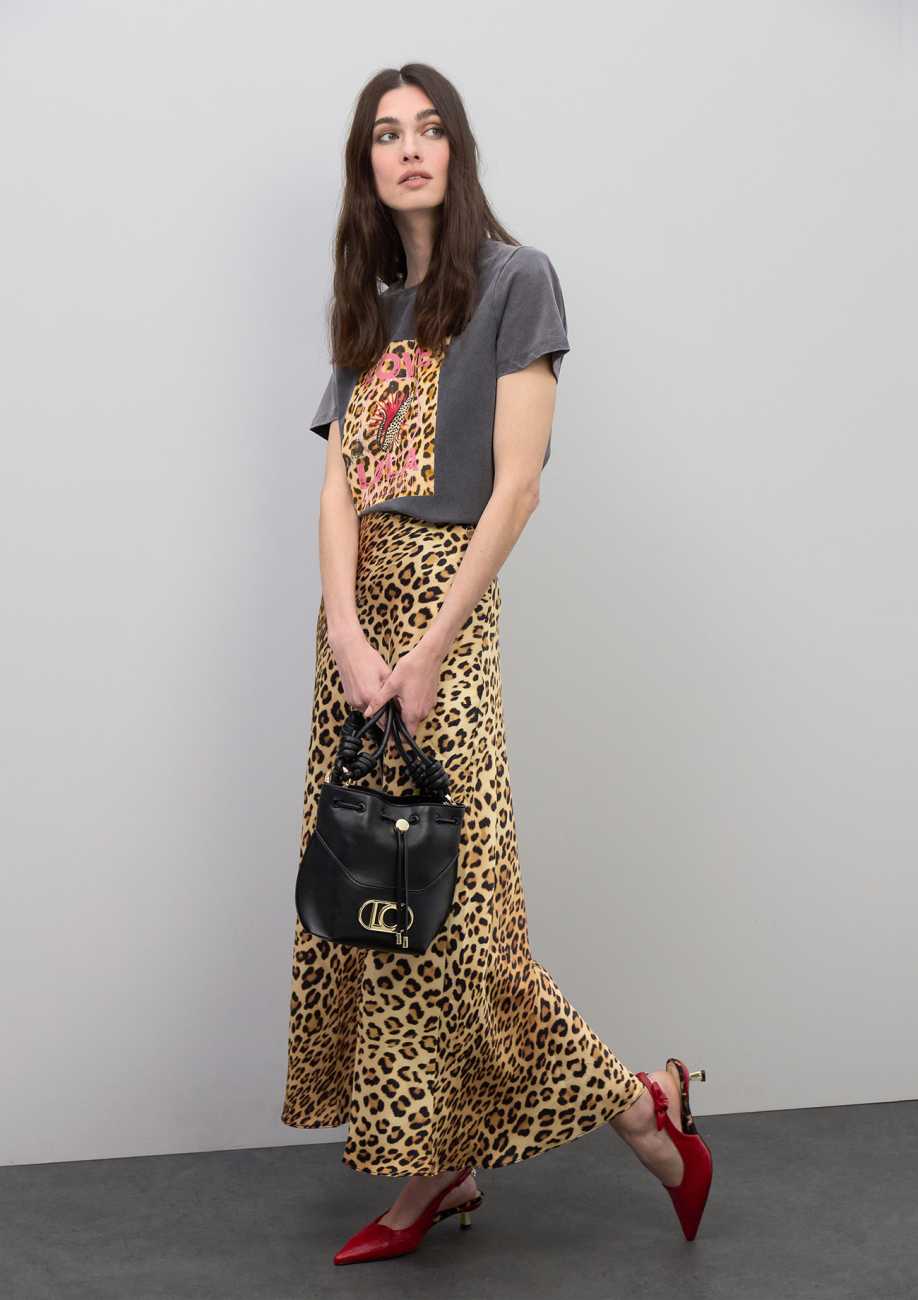 Satin Animal Print Skirt
