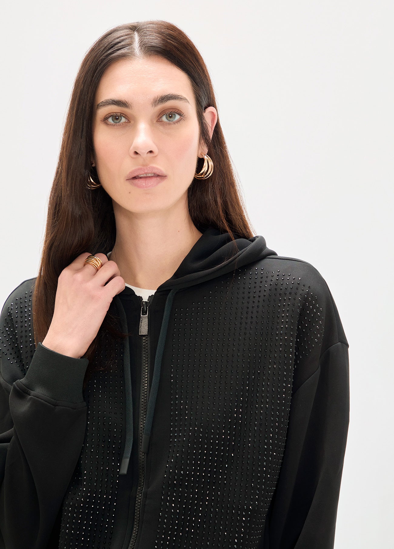 Scuba sweatshirt with front rhinestones