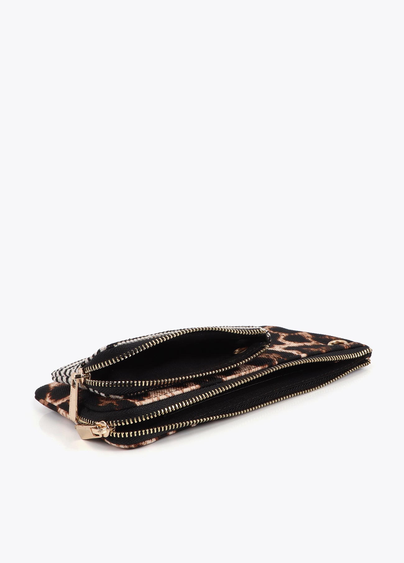 LS2612026-Double coin purse with LC charm, fabric, ecru–brown-Ecru-Brown