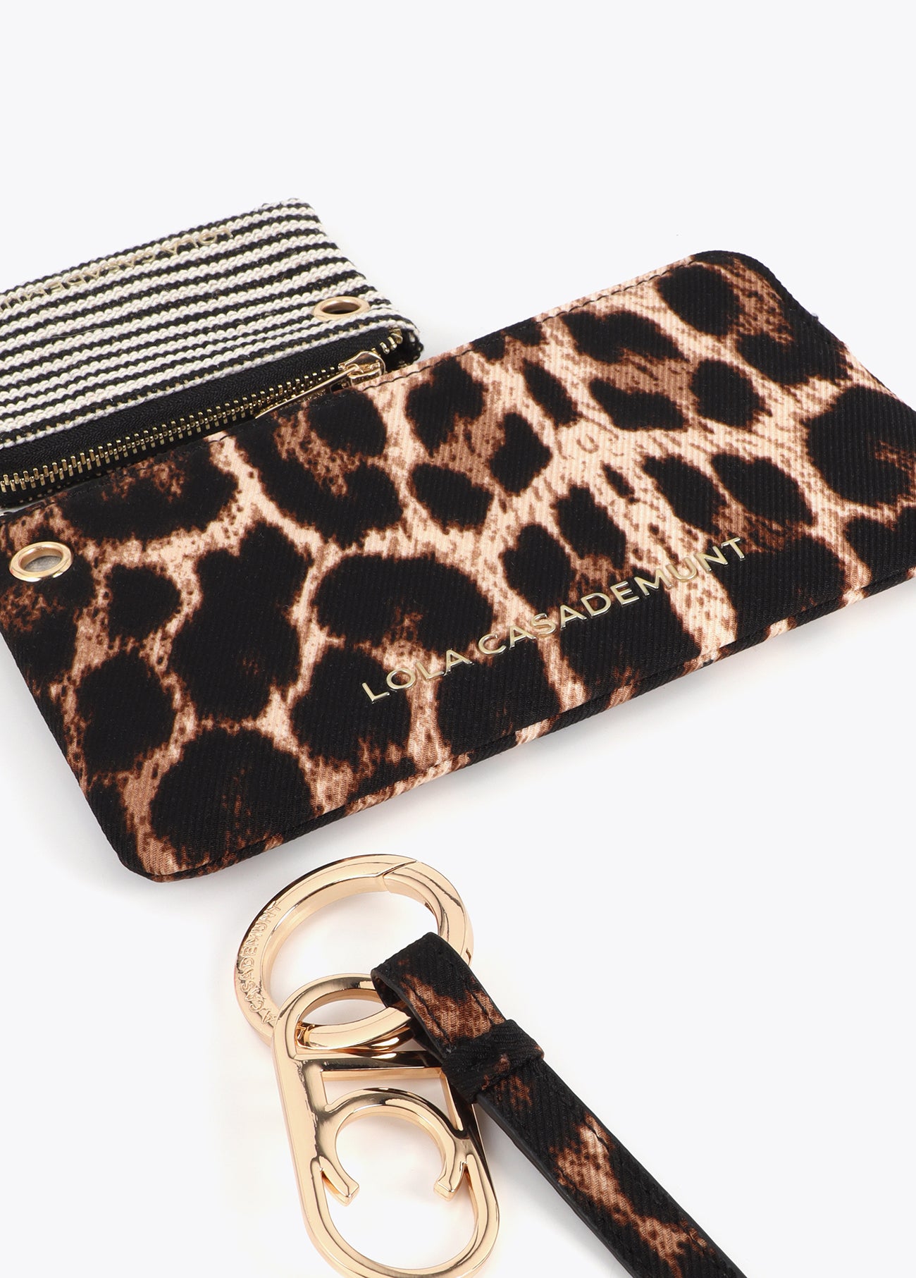 LS2612026-Double coin purse with LC charm, fabric, ecru–brown-Ecru-Brown