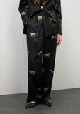 Pleated Satin Leopard Print Pants