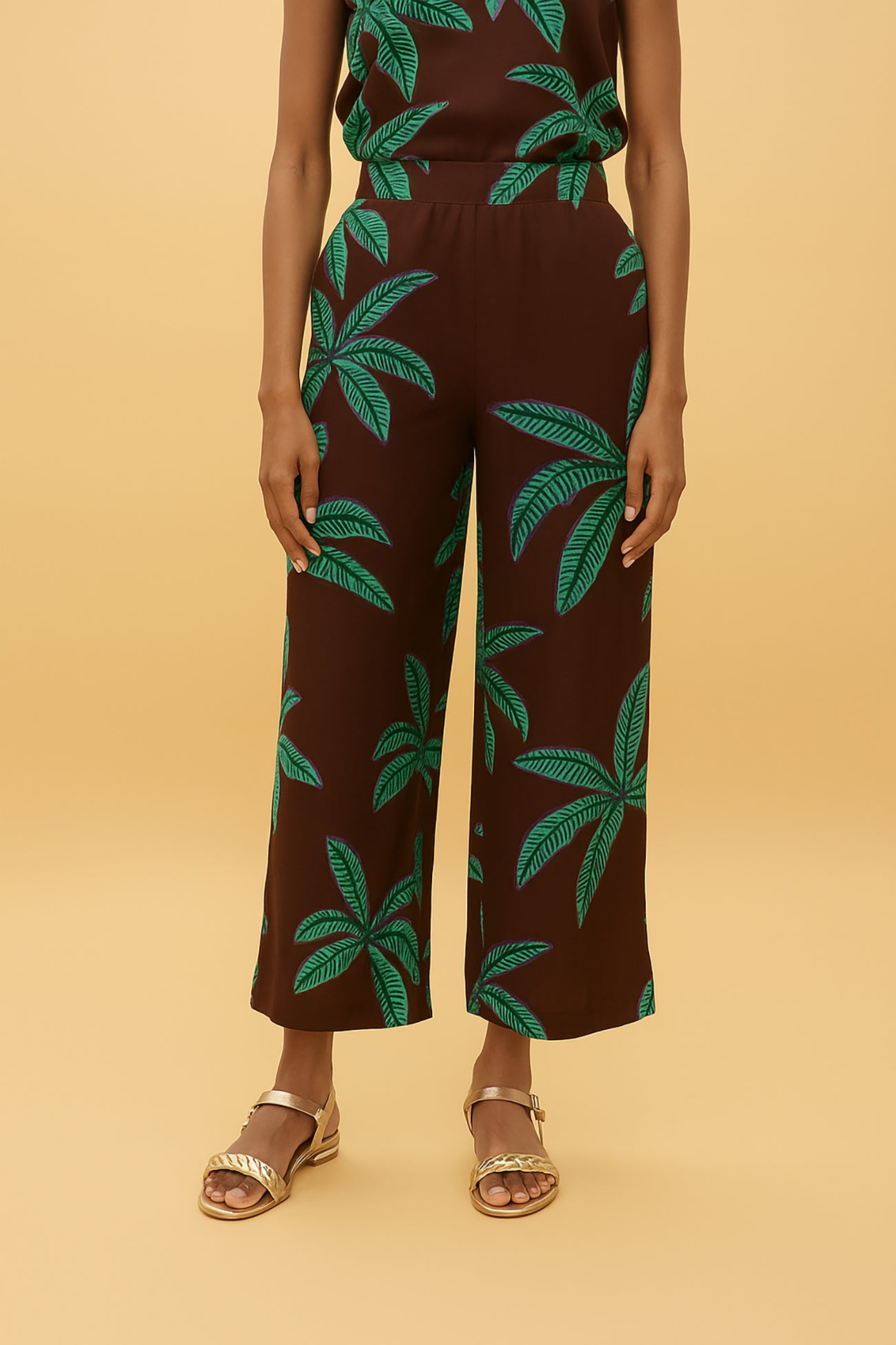 Brown Palm Print Trousers