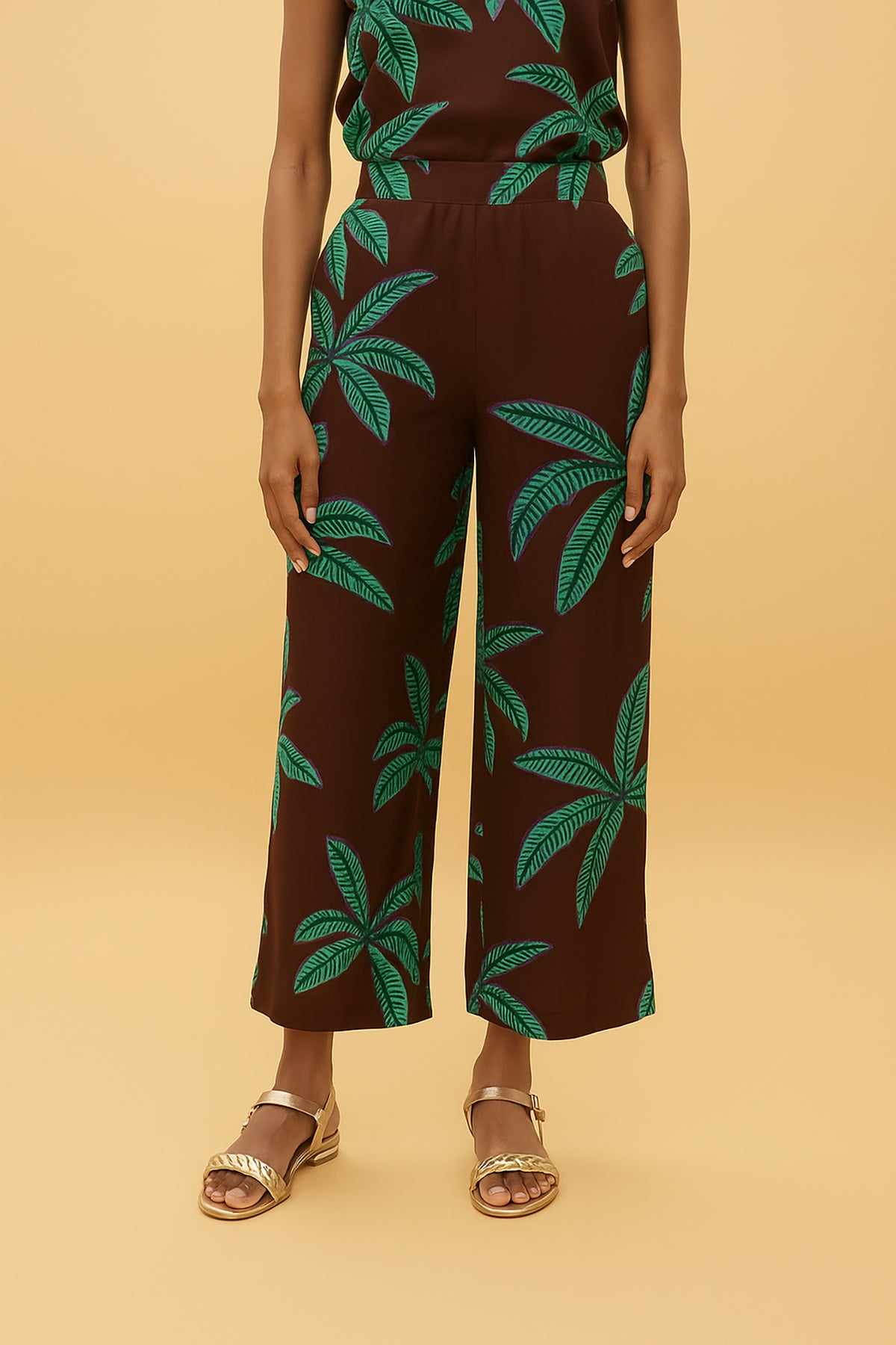 Brown Palm Print Trousers