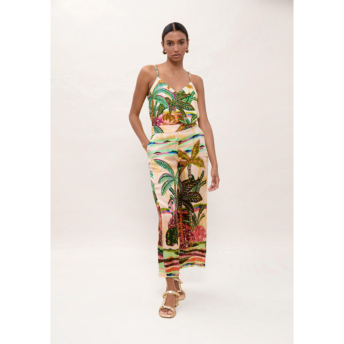 Multicolor Palm Print Lingerie Top
