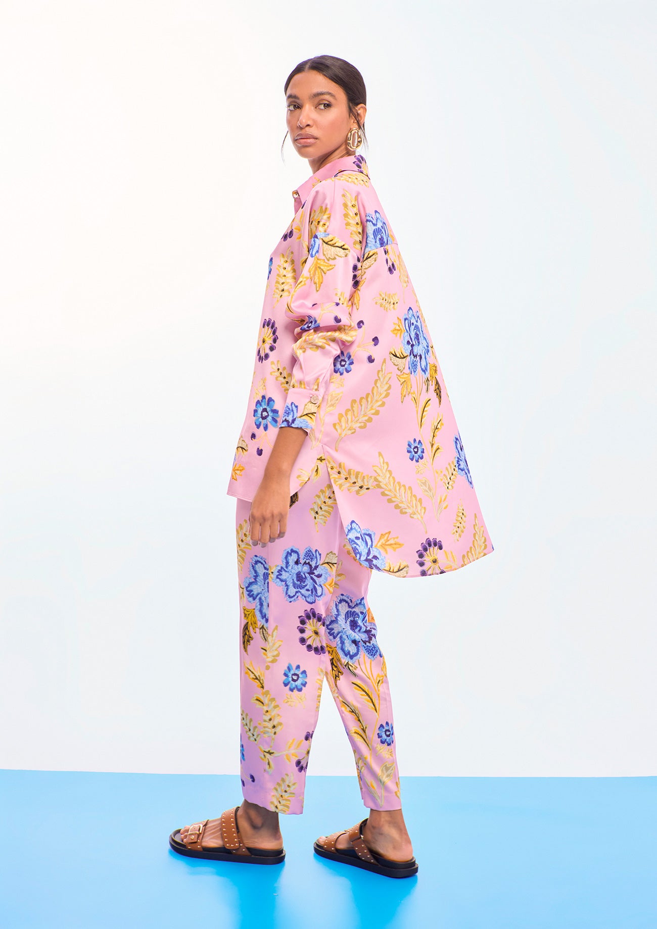 Oversized Satin Floral Print Shirt