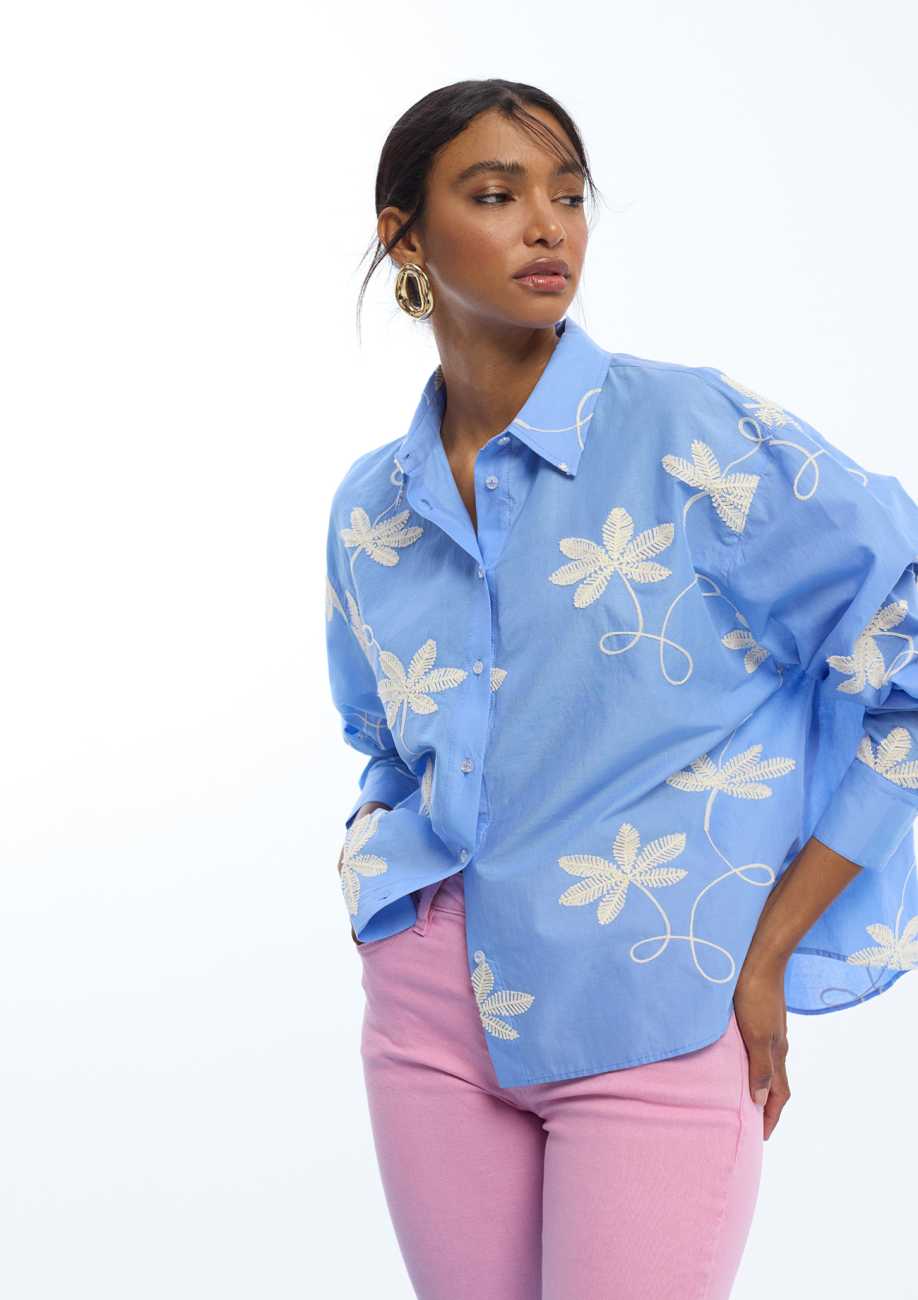 Cotton Floral Embroidered Shirt