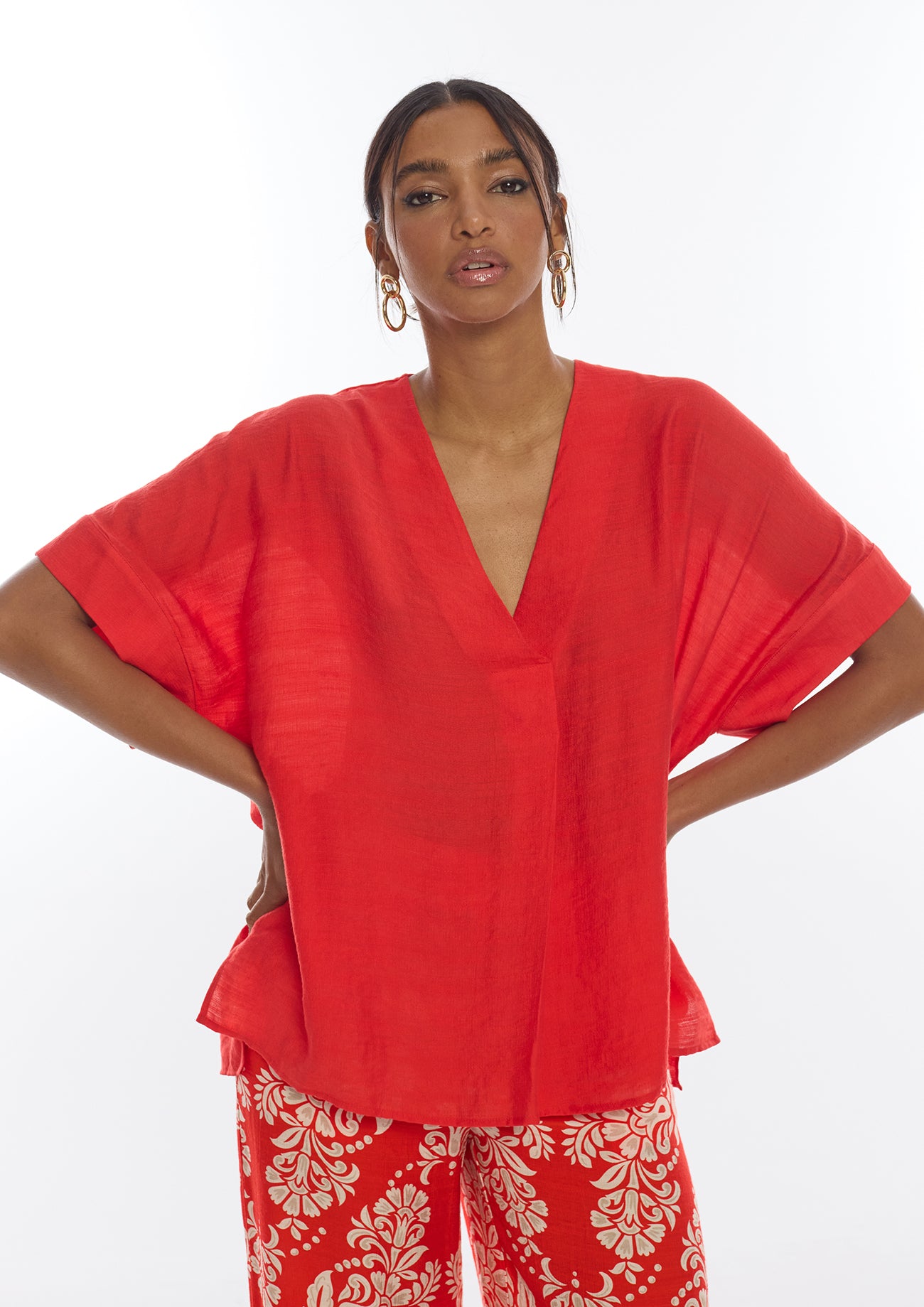Short Sleeve V-Neck Blouse