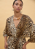 Long Dress with Wide Sleeves and Animal Print