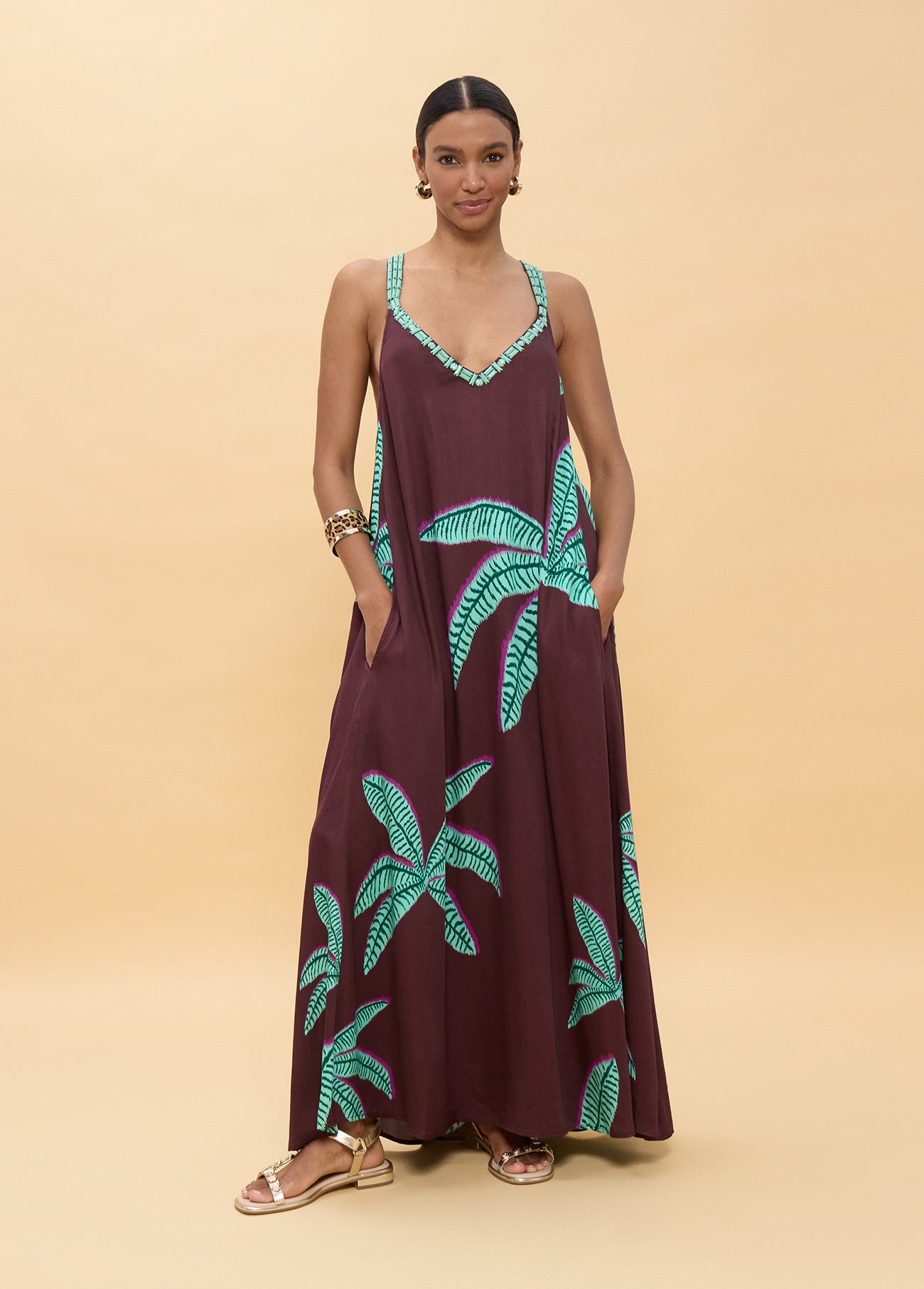 Long Palm Print Dress