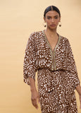 Long Dress with Wide Sleeves and Spot Print