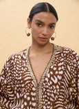 Long Dress with Wide Sleeves and Spot Print