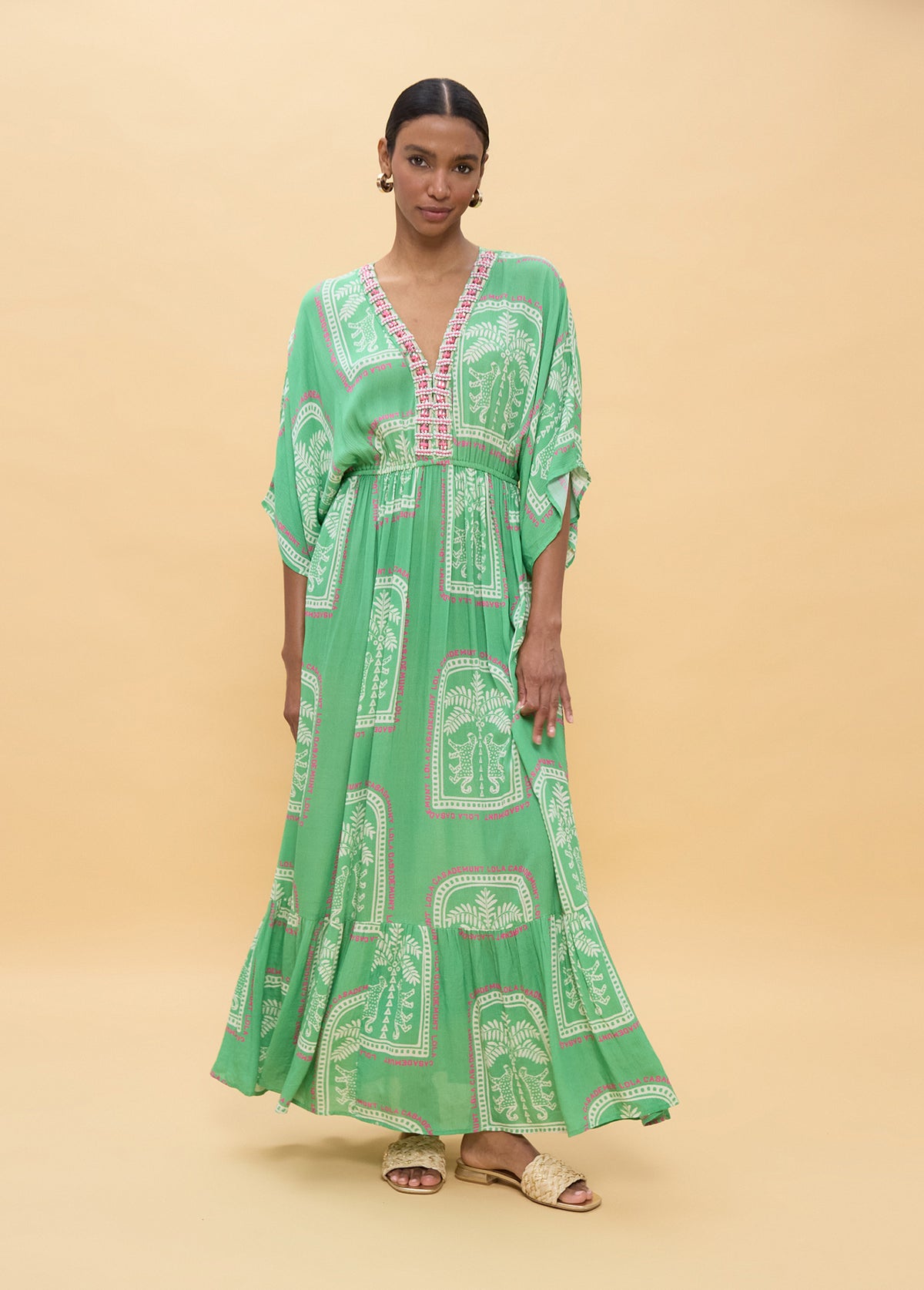 Long Dress with Wide Sleeves Thai Print