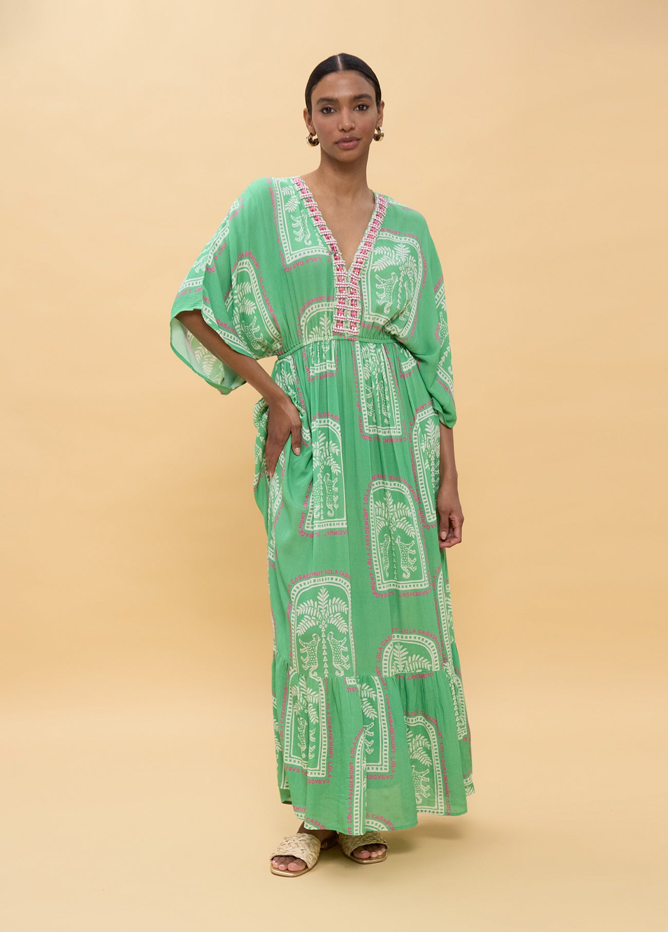 Long Dress with Wide Sleeves Thai Print