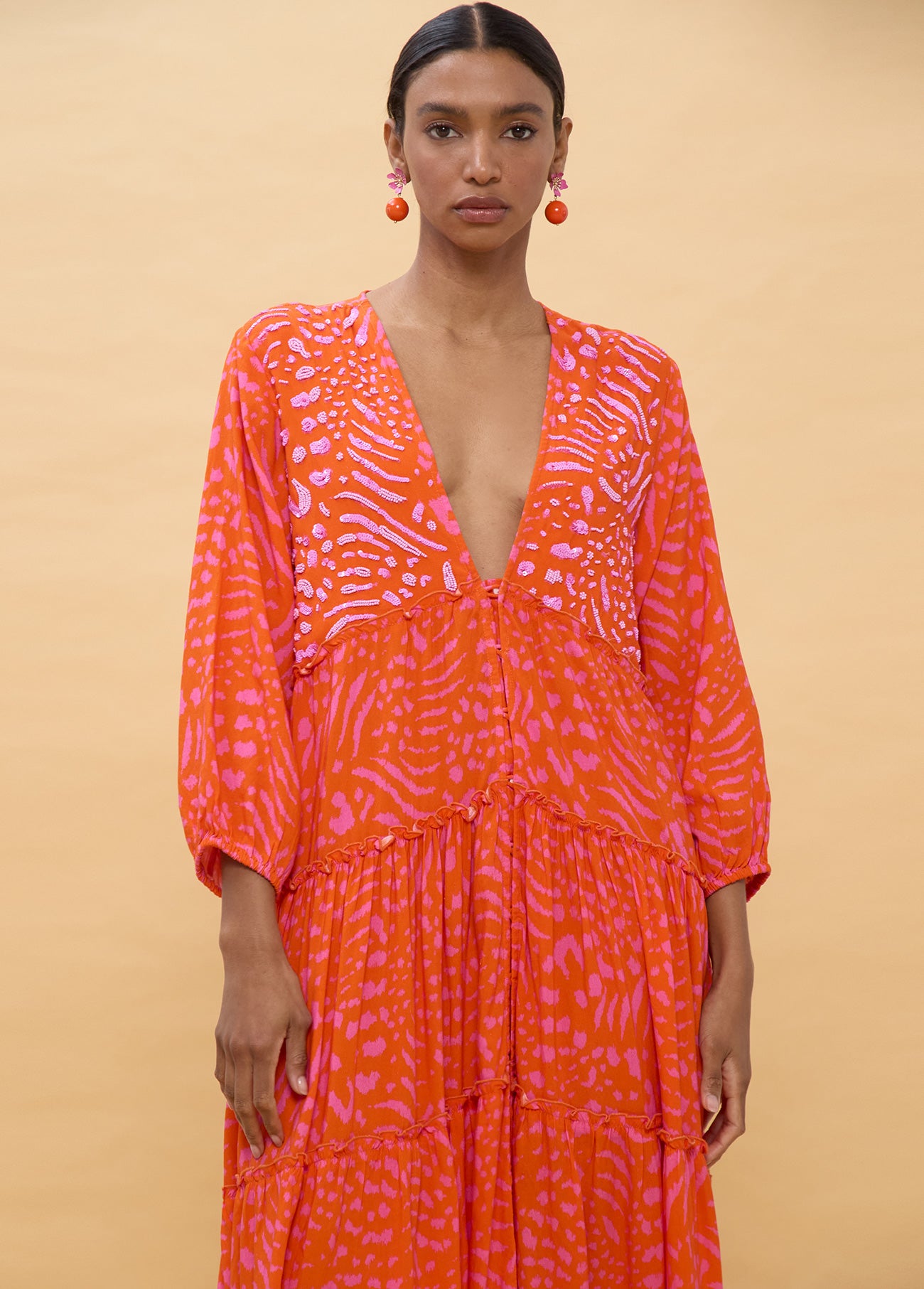 Long Sleeve Printed Maxi Dress