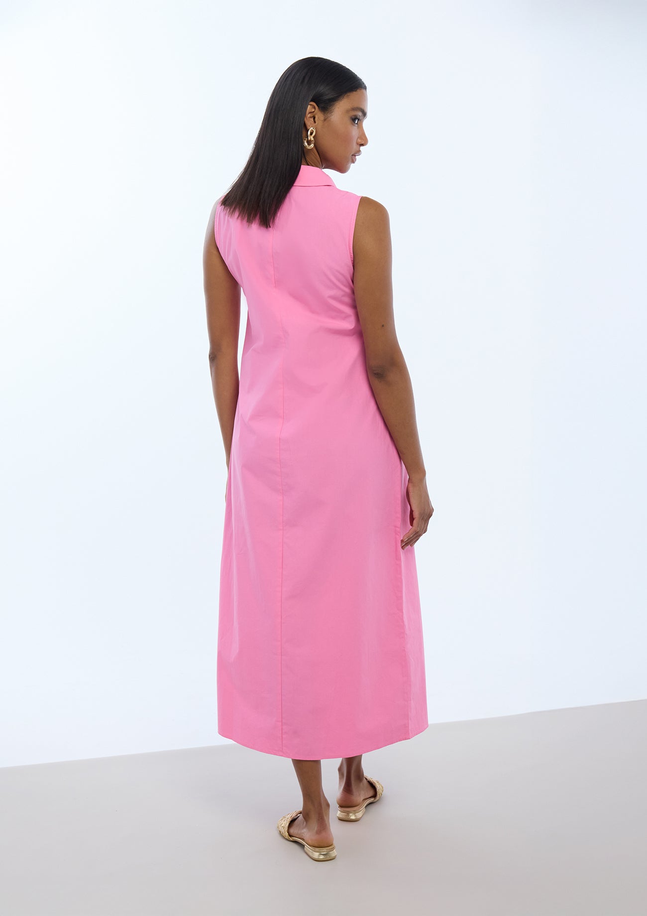 Sleeveless Knot Detail Poplin Shirtdress