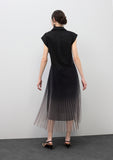 Shirt Collar Dress with Pleated Tulle Skirt