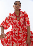 V-Neck Puff Sleeve Paisley Dress