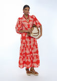 V-Neck Puff Sleeve Paisley Dress