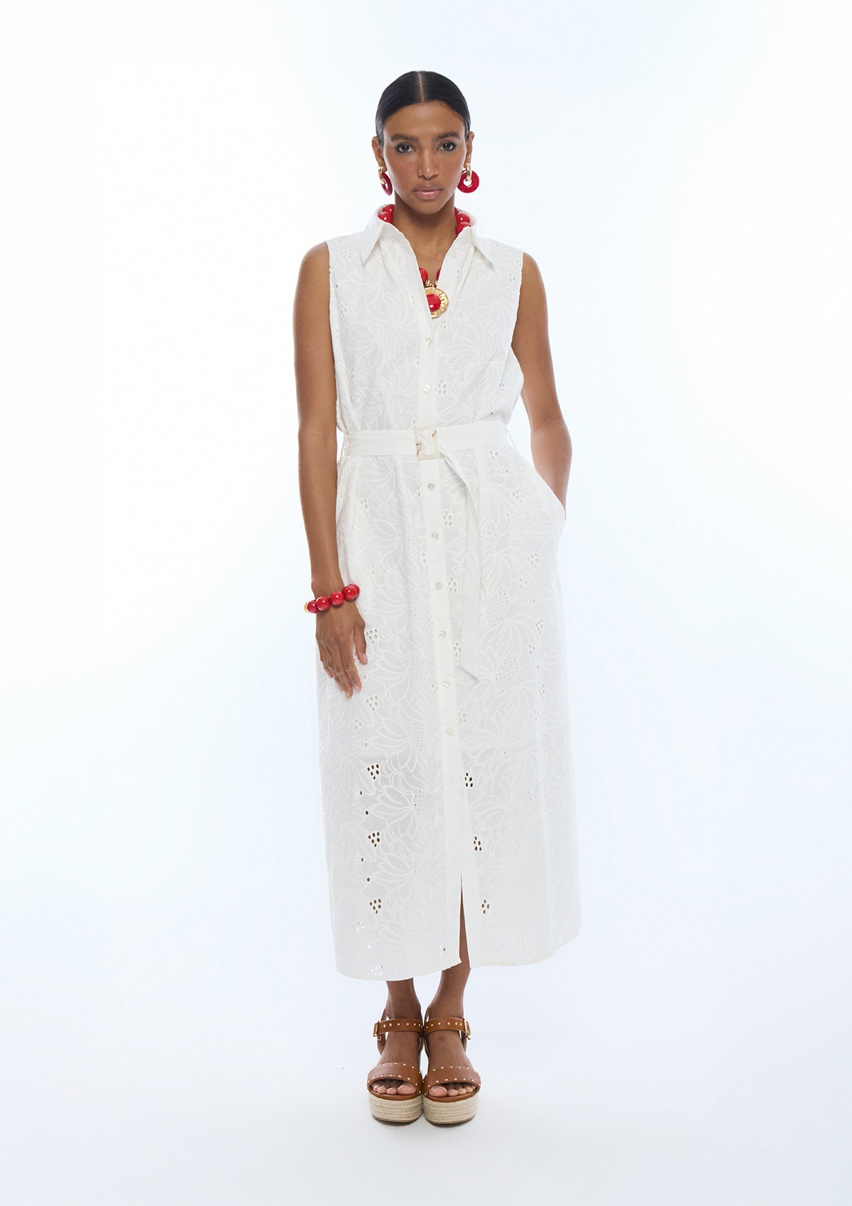 Shirt Collar Midi Dress with Belt