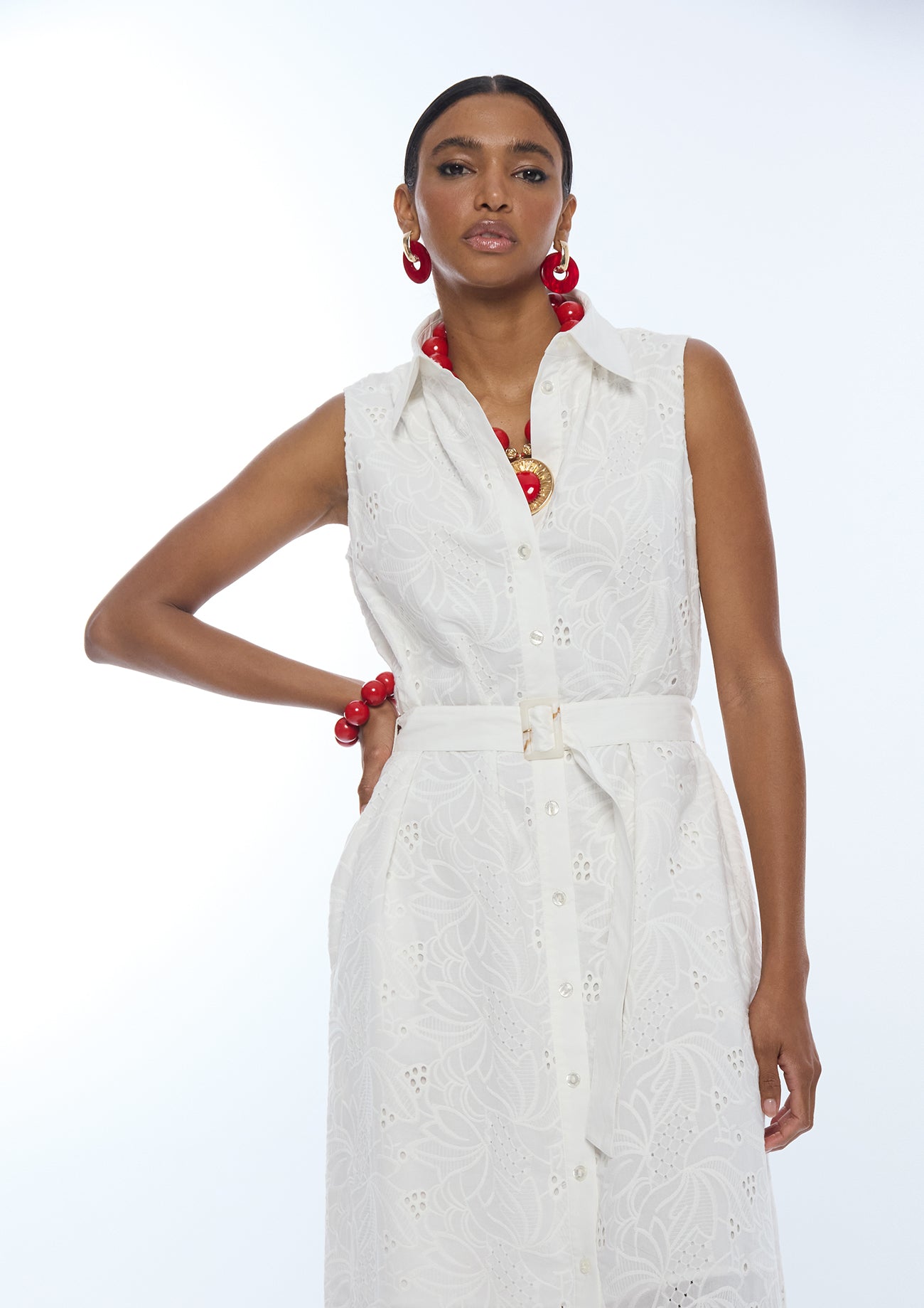 Shirt Collar Midi Dress with Belt