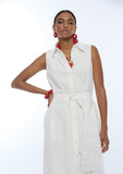 Shirt Collar Midi Dress with Belt