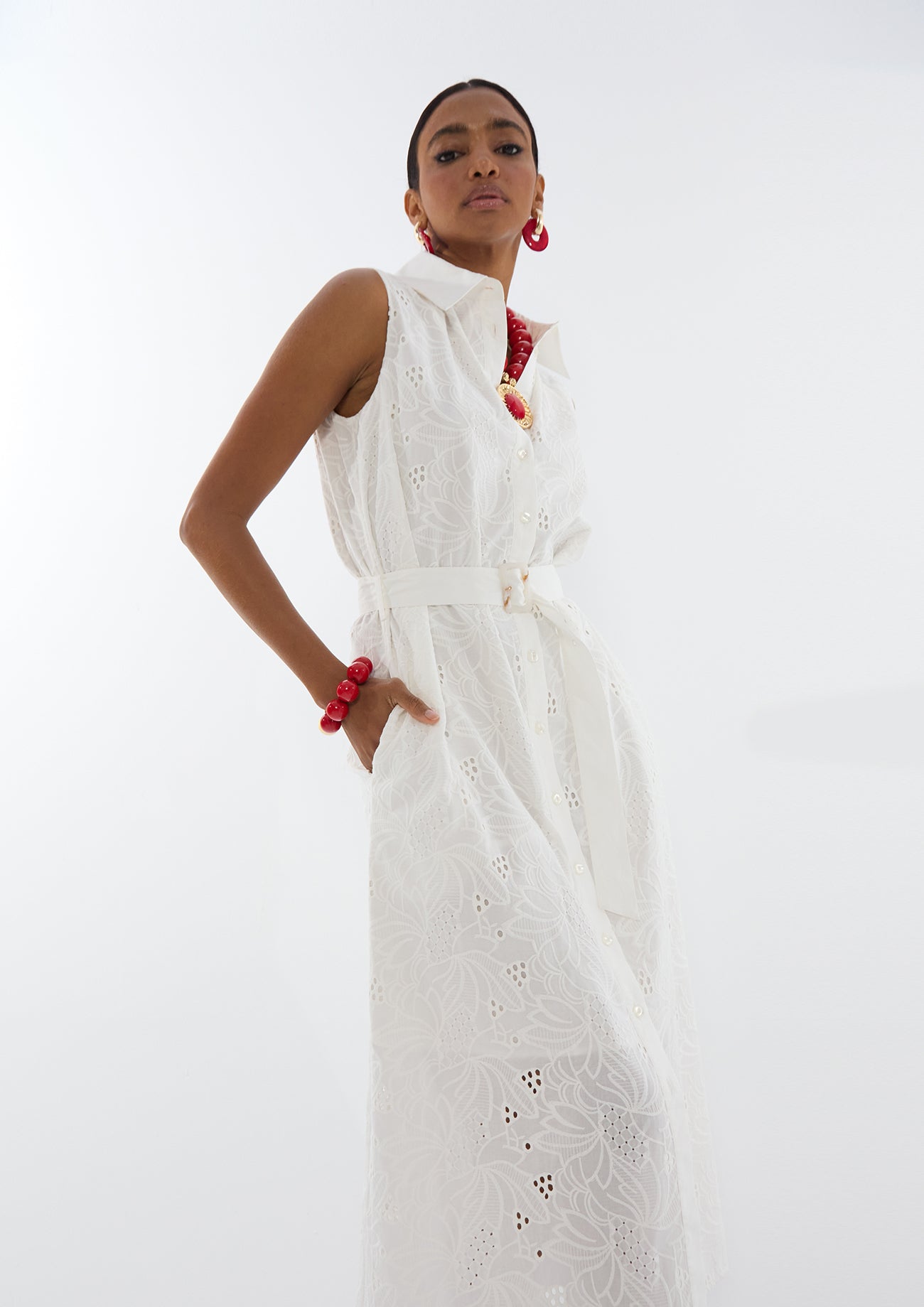 Shirt Collar Midi Dress with Belt