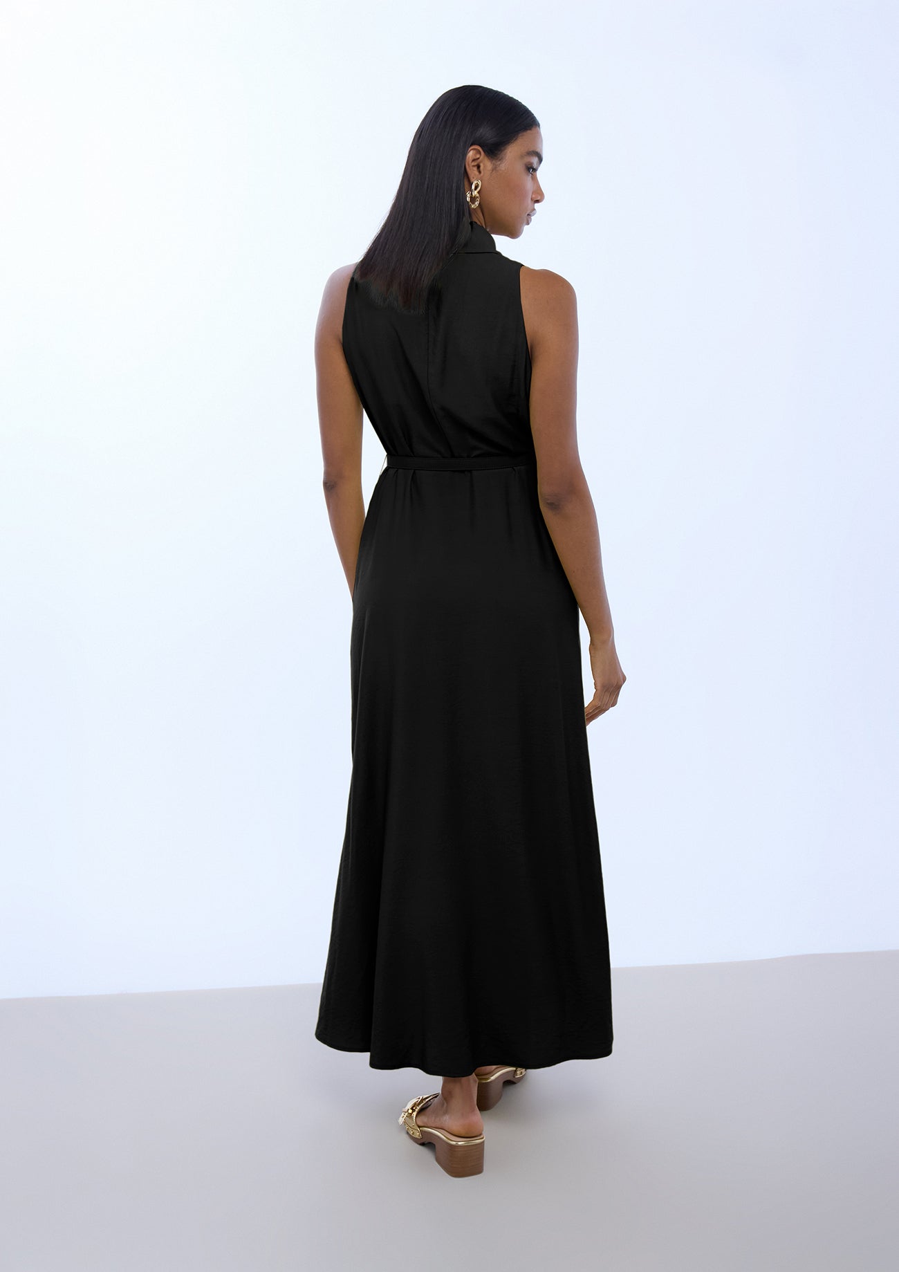 V-neck Dress with Buckle Waist