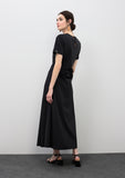 Elastic Midi Dress with Short Sleeves and Ruched Waist