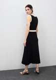 Contrast V-Neck Midi Dress