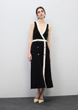Contrast V-Neck Midi Dress