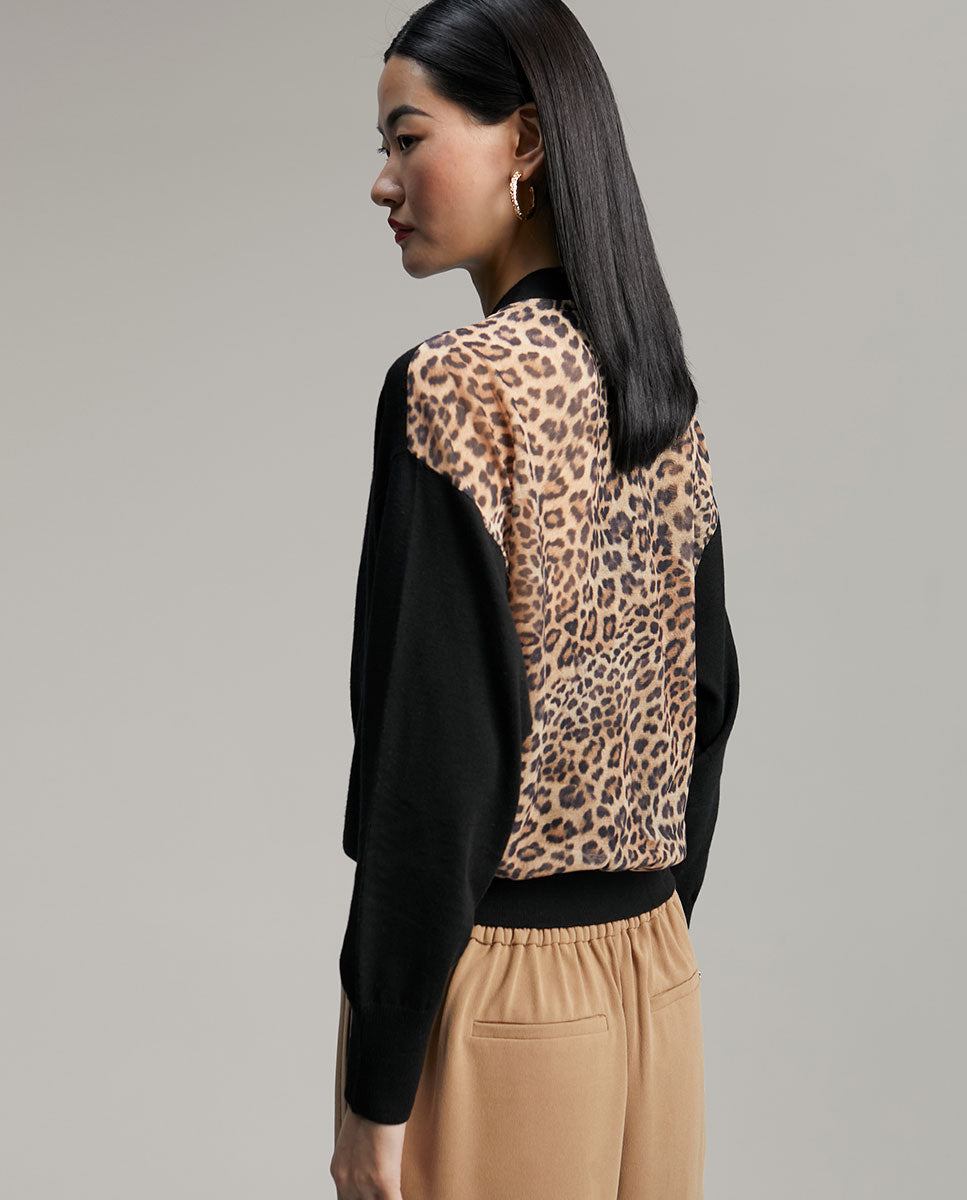 Contrast animal print cardigan