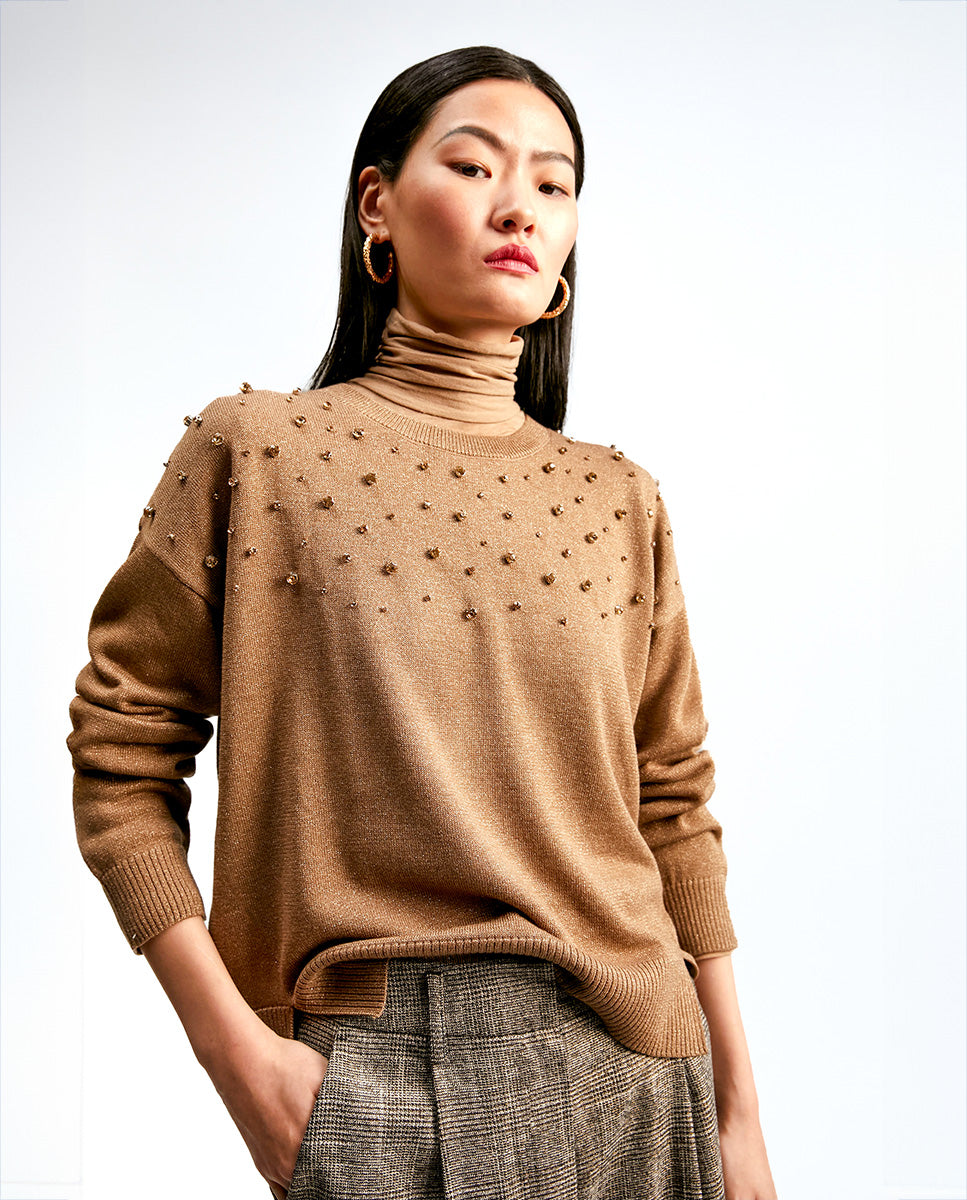 Sweater with rhinestone detail