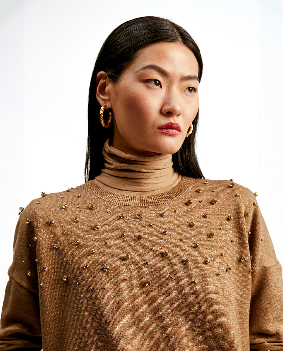 Sweater with rhinestone detail