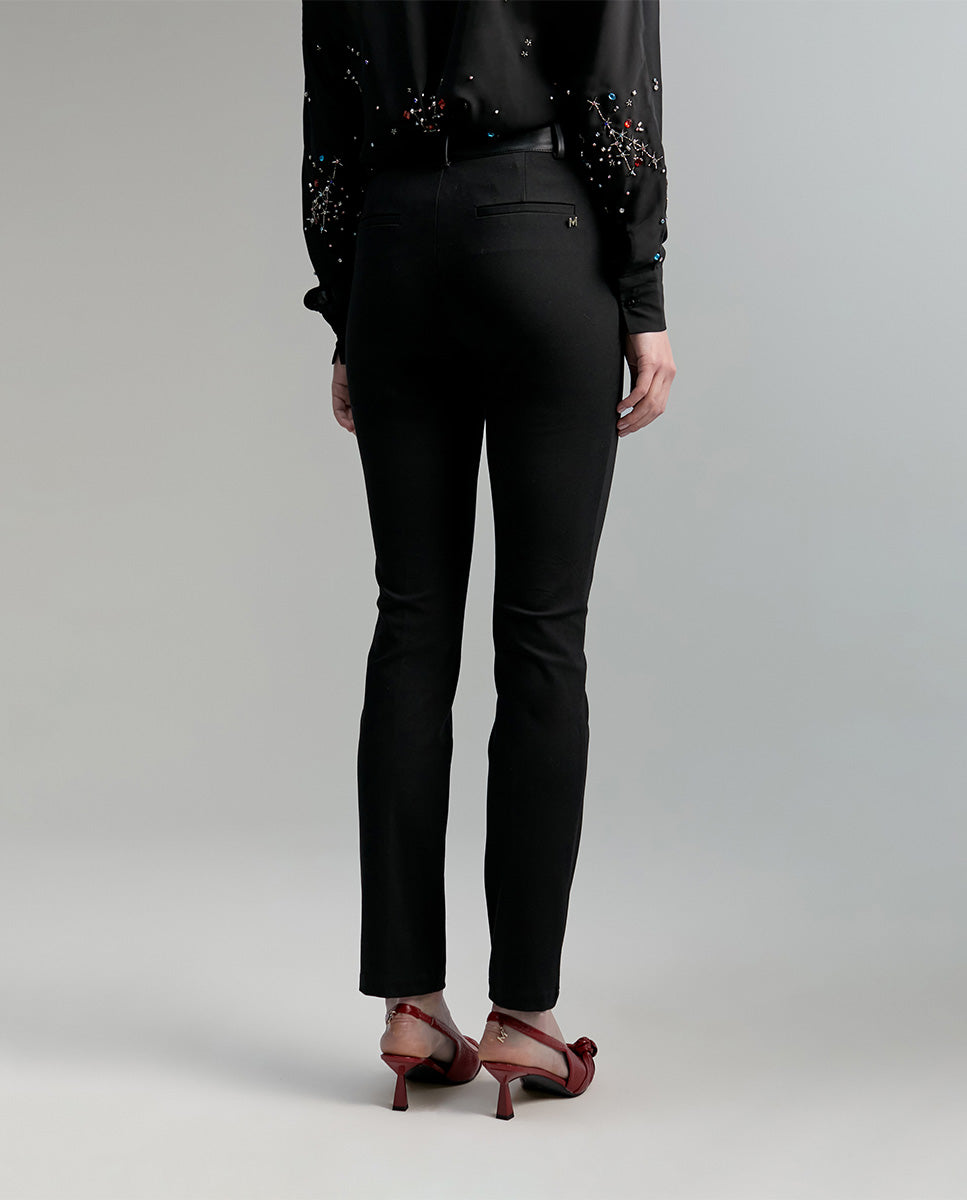 Faux leather detail trousers