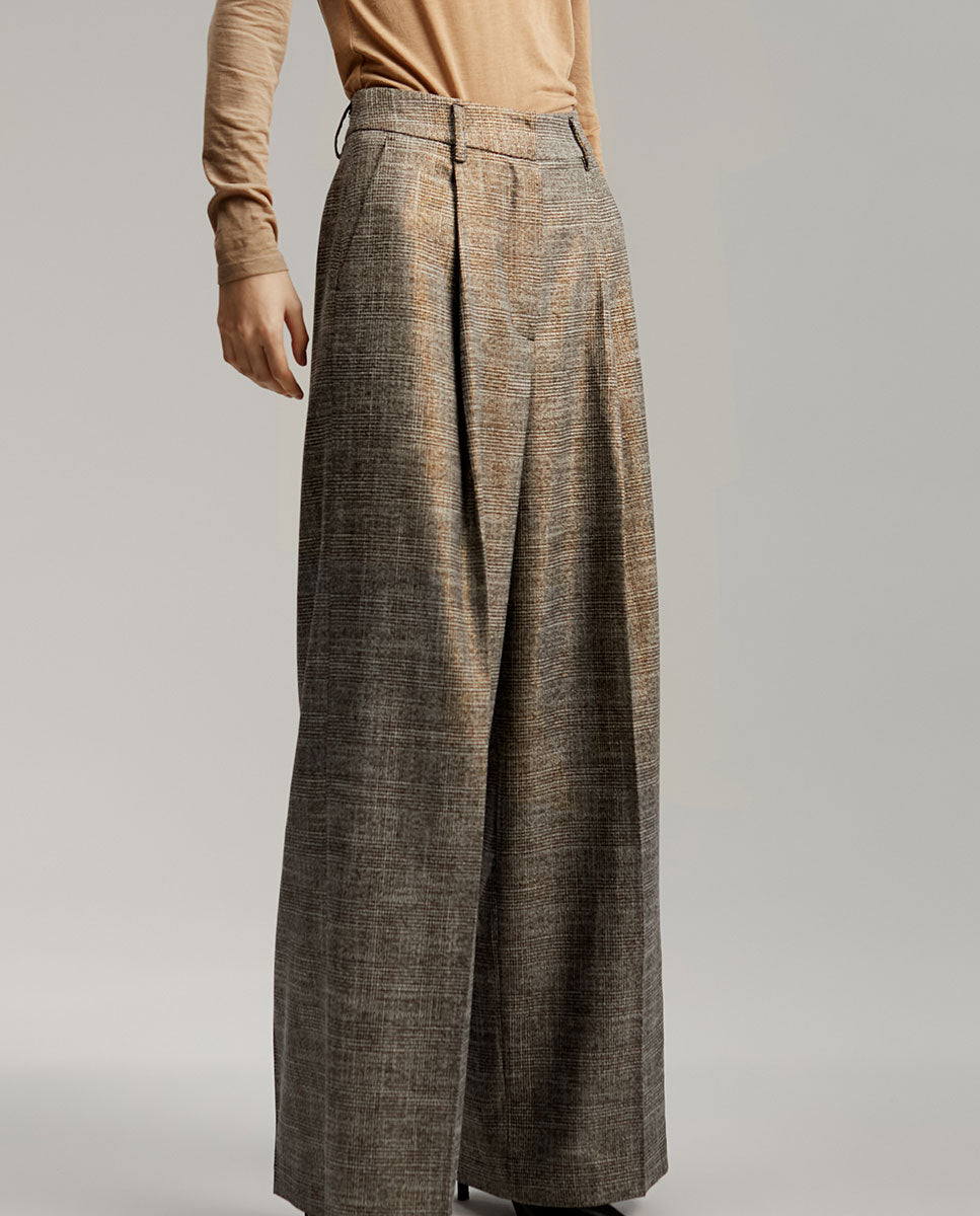 Wide-leg check trousers