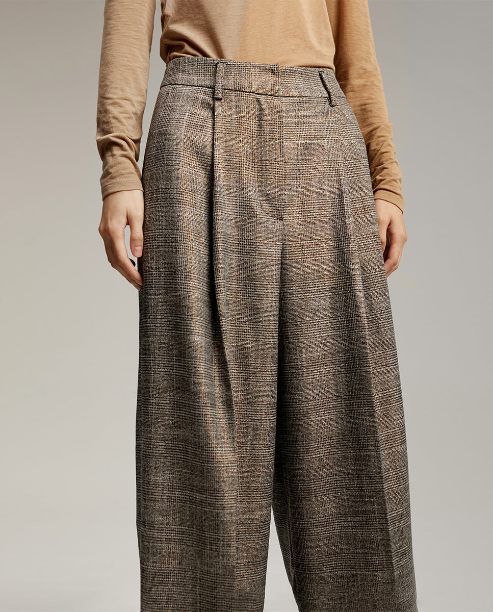 Wide-leg check trousers