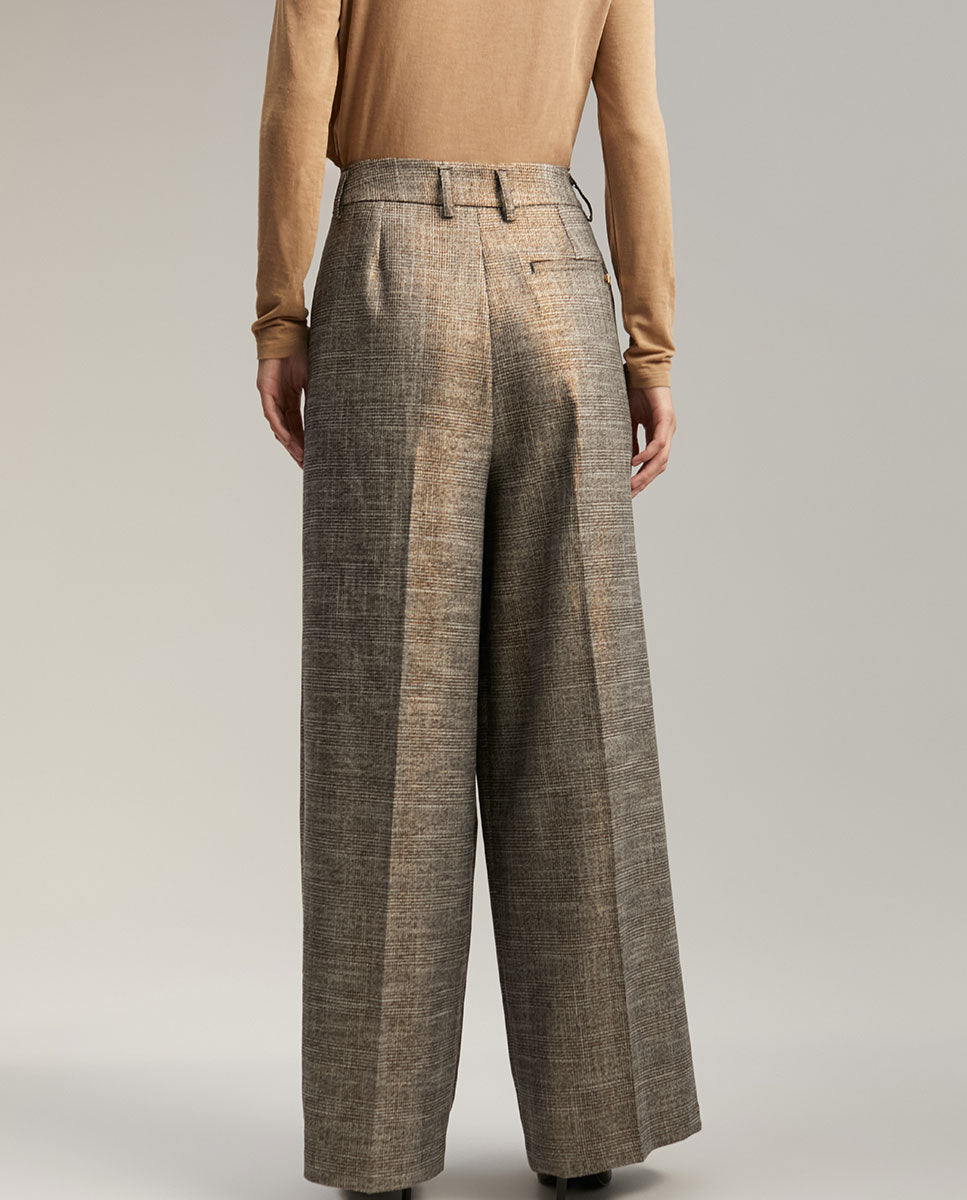 Wide-leg check trousers