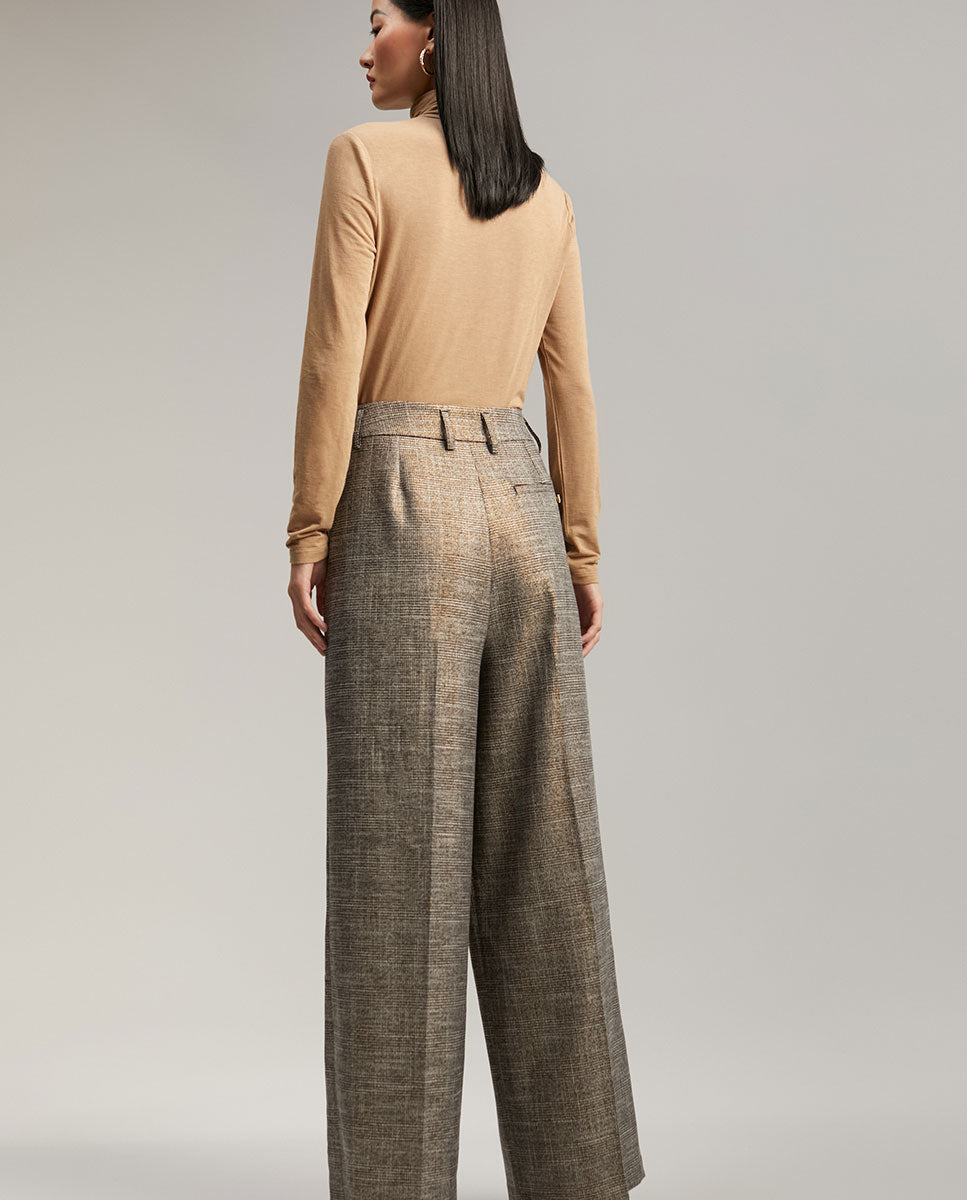 Wide-leg check trousers