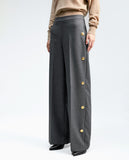 Wide-leg trousers with snap-button detail