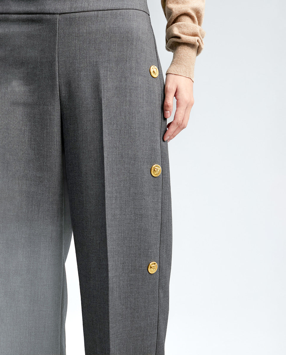 Wide-leg trousers with snap-button detail