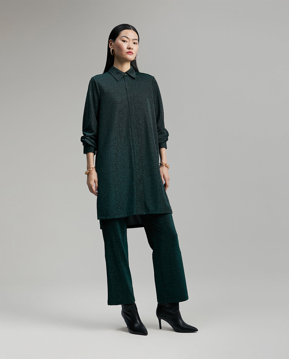 Long shimmer knit oversized blouse