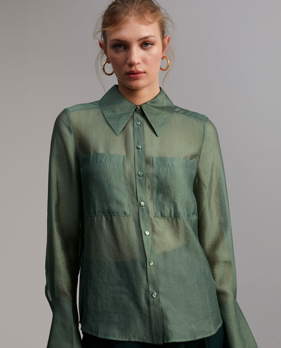 Sheer blouse with pockets