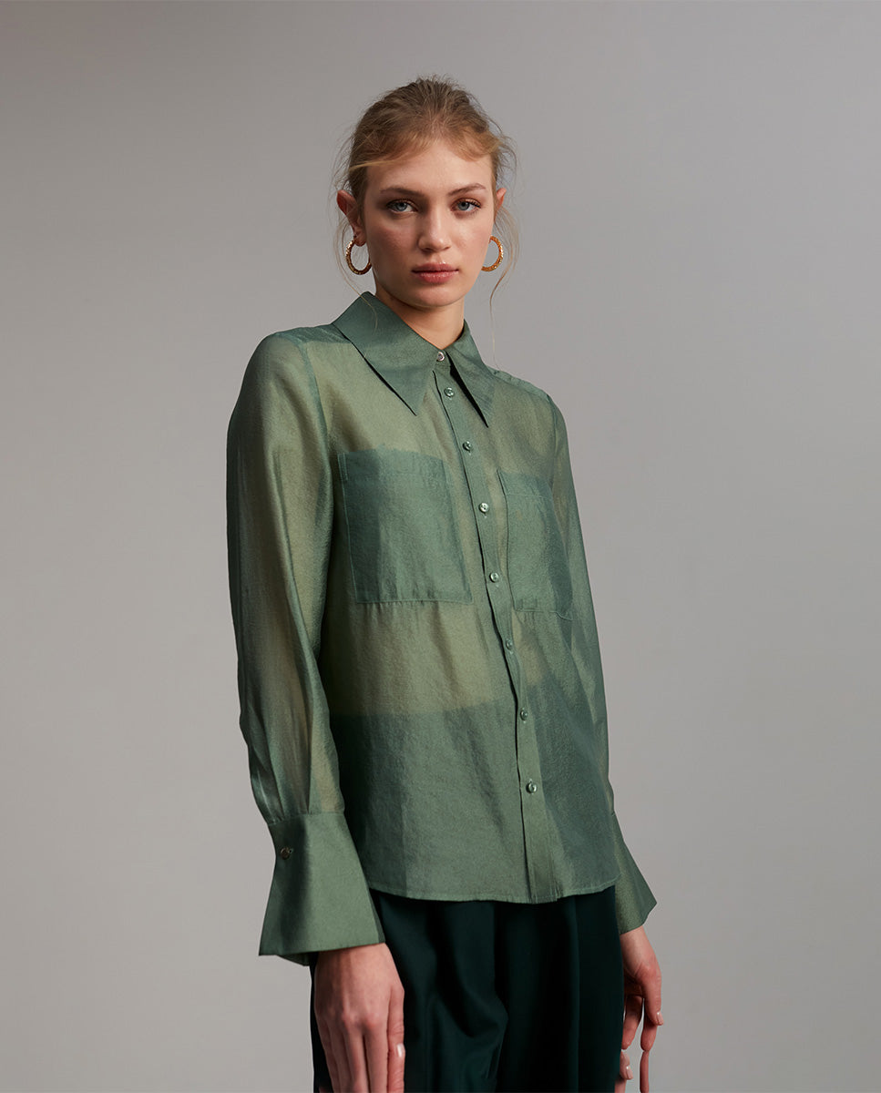 Sheer blouse with pockets